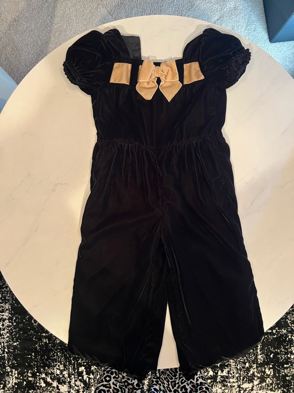 Janie and Jack Black Velvet Jumpsuit with Light Gold Bow